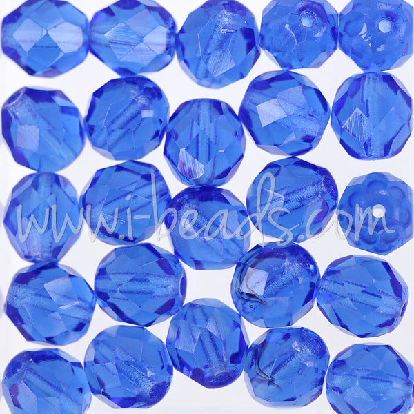 Czech fire-polished beads sapphire 8mm (25)