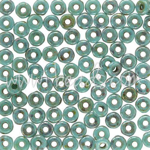 O beads 1x3.8mm turquoise bronze picasso (5g)