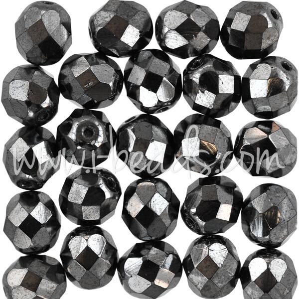 Czech fire-polished beads hematite 8mm (25)