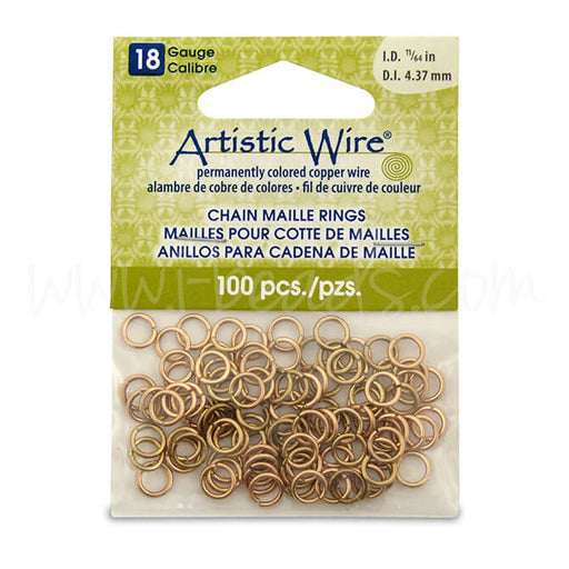 Beadalon 100 artistic wire chain maille rings non tarnished brass plated 18ga 11/64