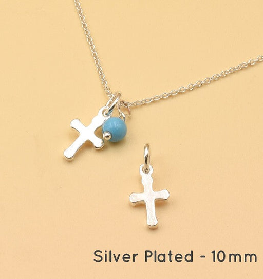 Small cross charm pewter silver 925 plated 12mm with ring (1)