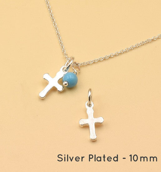 Small cross charm pewter silver 925 plated 12mm with ring (1)