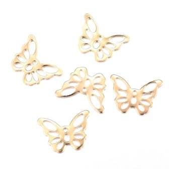 Butterfly Charms Stainless Steel, Gold, 10.5x15mm (2)