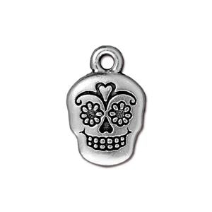 Buy Sugar skull charm metal antique silver plated 18mm (1)