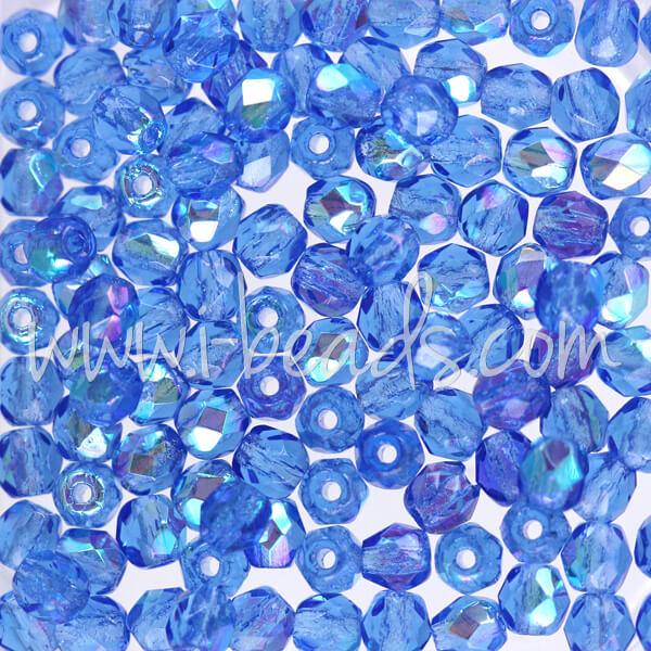 Czech fire-polished beads sapphire ab 4mm (100)