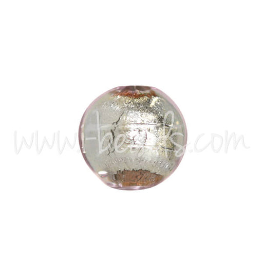 Perle de Murano ronde cristal rose clair et argent 6mm (1)