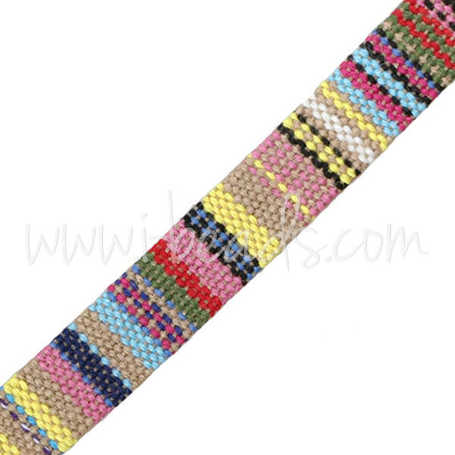 Buy Flat cotton cord ethnic multi pastel 10mm (1m)