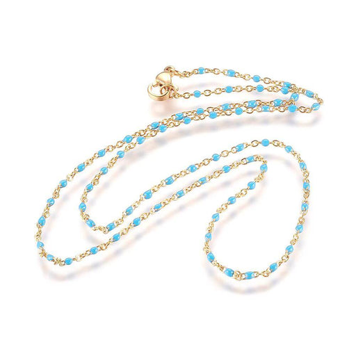 Buy Stainless Steel Cross Chain Necklace, with Clasp, Golden and Enamel BLUE 45cm (1)