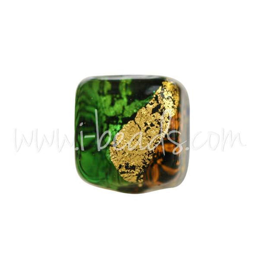 Murano bead cube multicolour mix and gold 6mm (1)