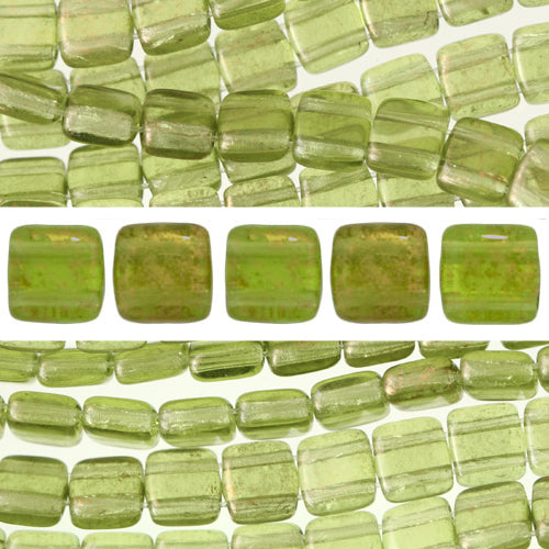 2 holes CzechMates tile bead gold marbled olivine 6mm (50)