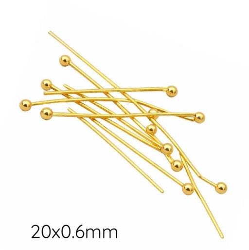 Headpins with round bead Golden brass - 20x0.6mm (10)