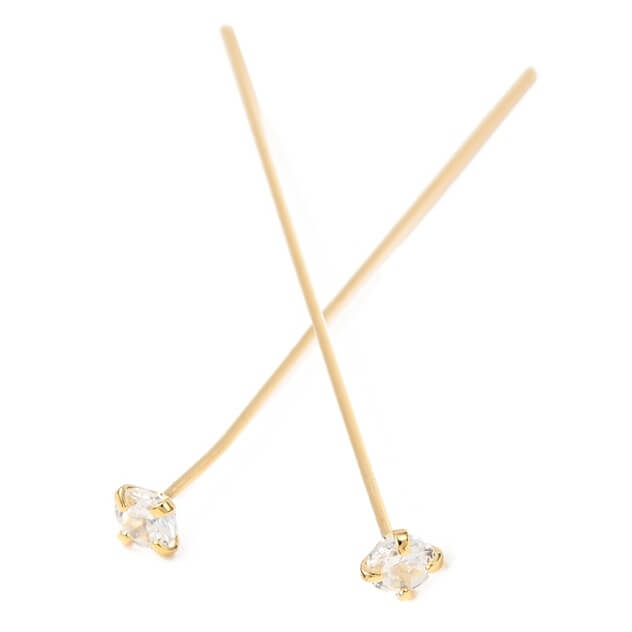 Headpin Fine golden brass with clear zircon - 42x3x0.6mm (2)