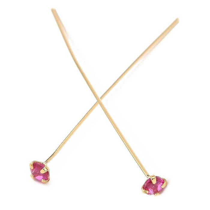 Headpin Fine golden brass with fuchsia pink zircon - 42x3x0.6mm (2)