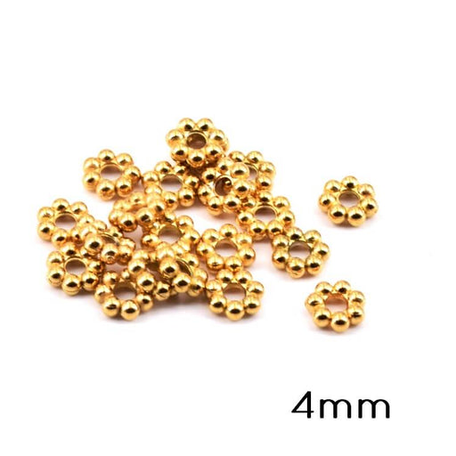 Heishi bead spacer flower gold steel 4x1.5mm - Hole: 1.4mm (20)