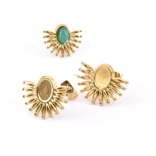Stud earrings sun golden stainless steel for 6x4mm cabochon (2)