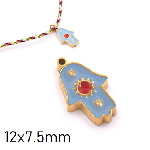Hand of Fatma pendant enamel and golden stainless steel 12x7.5mm (1)