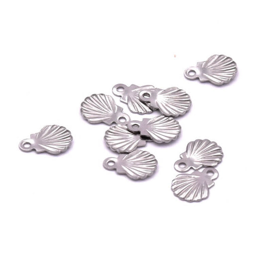 Scallop shell charm pendant stainless steel 8x6mm (10)