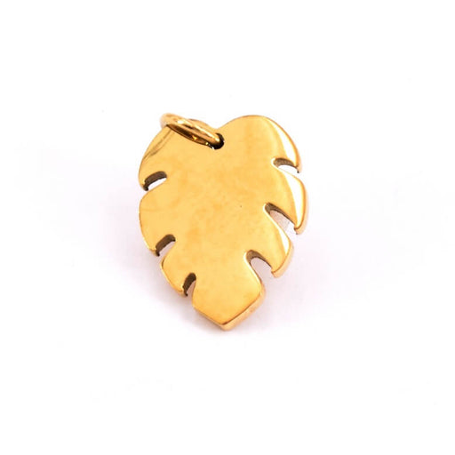 Pendant Monstera leaf golden stainless steel 15x11.5mm (1)