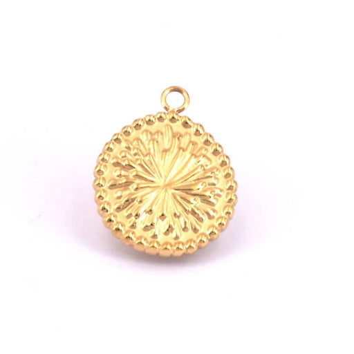 Round pendant textured golden stainless steel - 18.5x14.5mm (1)