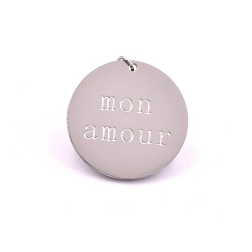 Buy Pendant medal engraved Mon Amour stainless steel - 20mm (1)