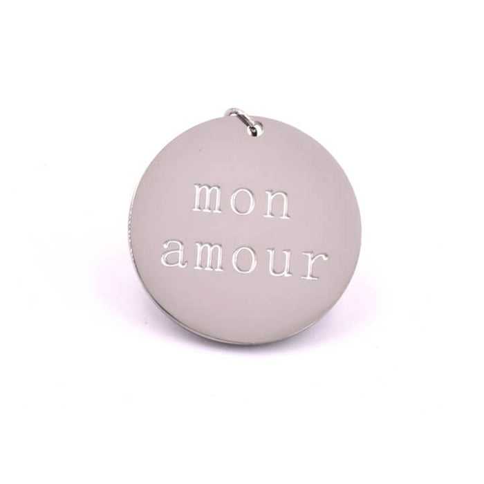 Pendant medal engraved Mon Amour stainless steel - 20mm (1)