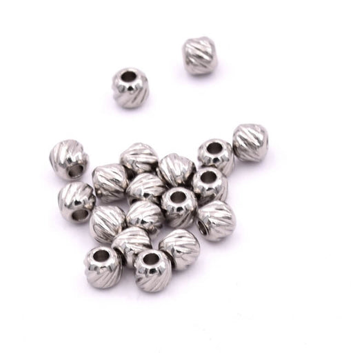 Buy Ribbed separator bead stainless steel 3mm - Hole: 1.2mm (20)