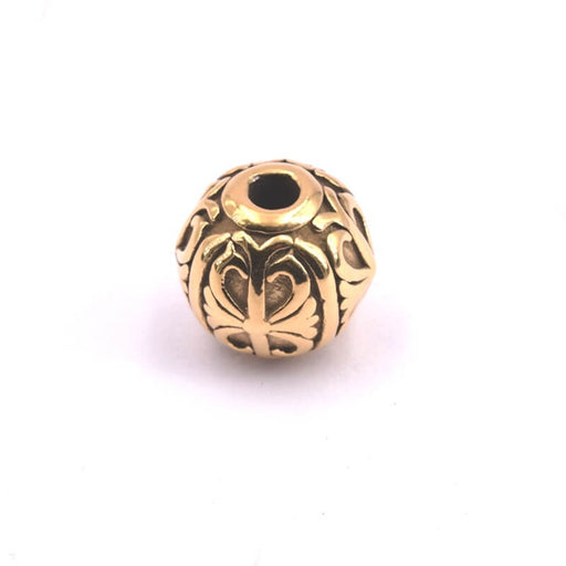 Round golden steel bead with patterns 11.5x10.5mm - Hole: 3.5mm (1)