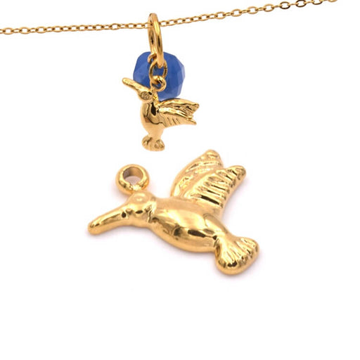 Hummingbird charm pendant Golden stainless steel 11x12mm - Hole: 1mm (1)
