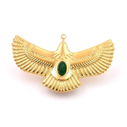 Buy Flying eagle pendant with jade cabochon - 27mm golden stainless steel (1)