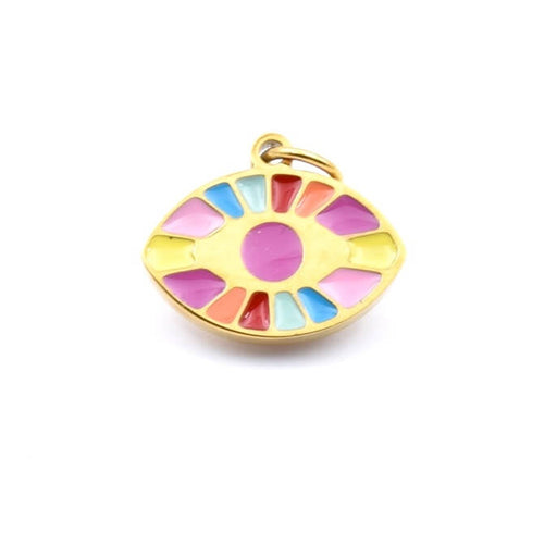 Pendant multicoloured enamelled eye goldensteel 12mm (1)