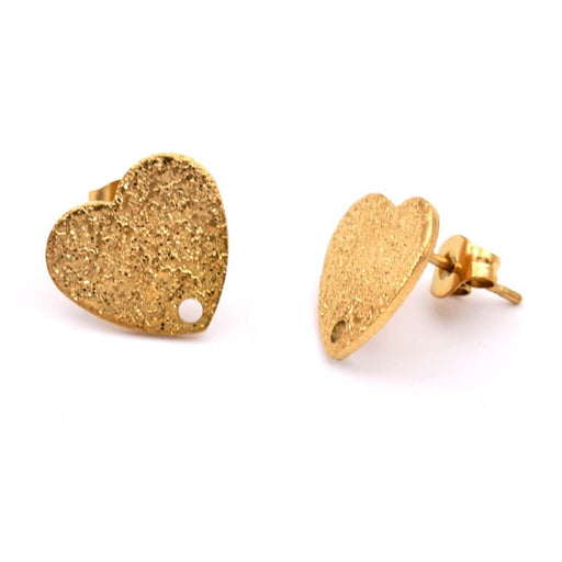 Earrings with Stardust Textured - Heart - Golden Steel 12x13mm (2)