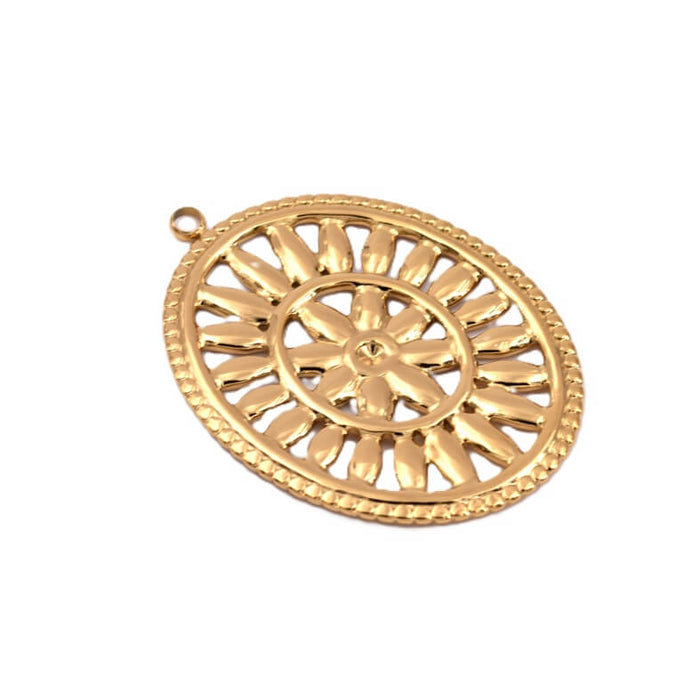 Oval Pendant Openwork - Golden Stainless Steel - 38x28mm - Hole: 1.5mm (1)
