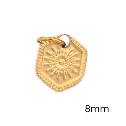 Engraved Hexagon Pendant 8mm Golden Stainless Steel - Hole: 2mm (1)