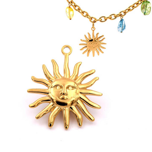 Sun pendant 27mm - Golden stainless steel (1)