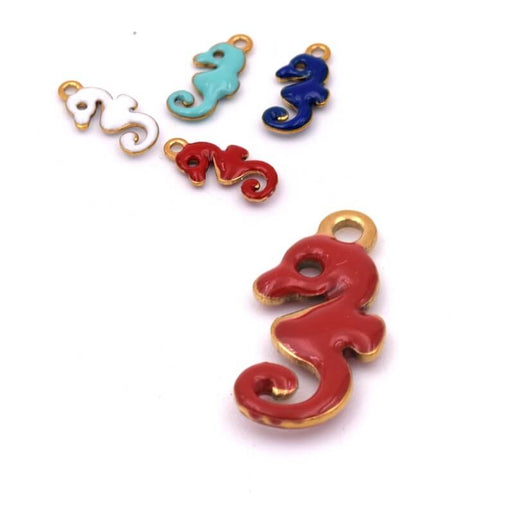 Seahorse charm RED enamel - Golden stainless steel - 10mm (1)