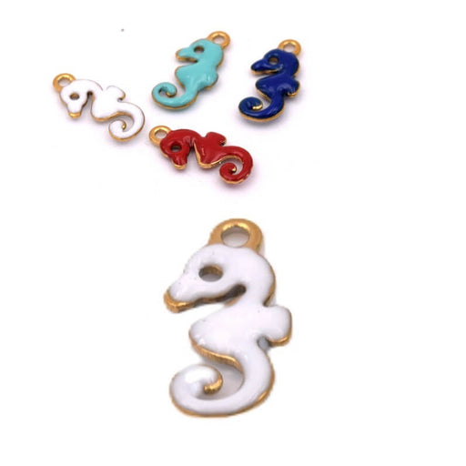 Seahorse charm with WHITE enamel - golden stainless steel - 10mm (1)