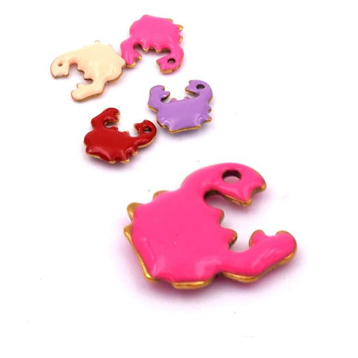 Crab charm PINK enamel - Golden stainless steel - 10mm (1)