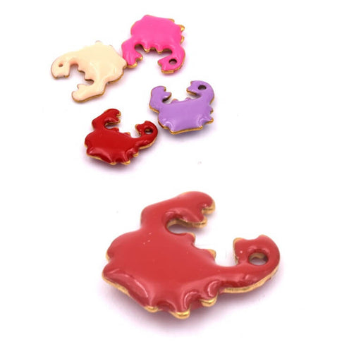 Crab charm RED enamel - Golden stainless steel - 10mm (1)