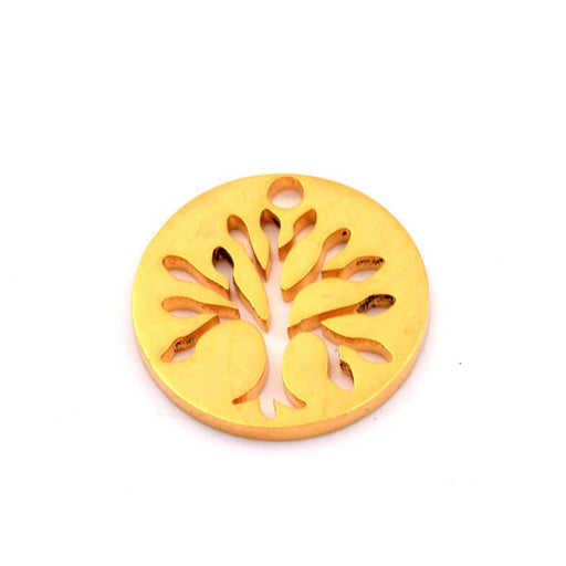 Buy Round pendant tree of life - golden stainless steel - Hole: 1mm (1)