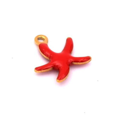 Starfish pendant with red enamel Golden steel - 10mm - Hole: 1mm (1)