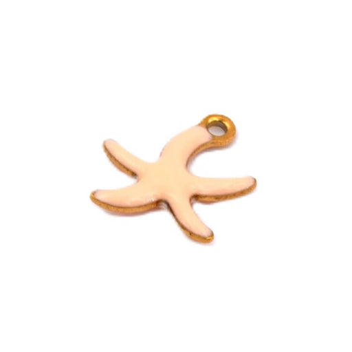 Starfish pendant with beige enamel Golden steel - 10mm - Hole: 1mm (1)