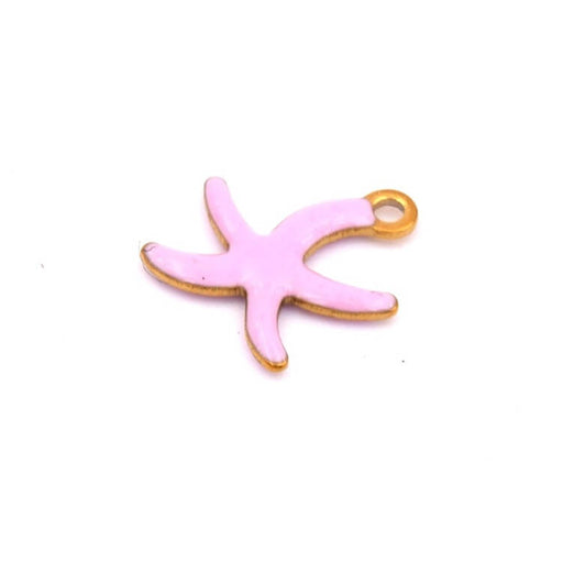 Starfish pendant with pale pink enamel Golden steel - 10mm - Hole: 1mm (1)