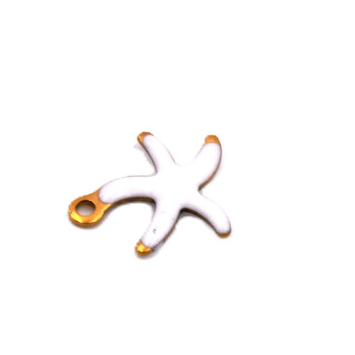 Starfish pendant with white enamel Golden steel - 10mm - Hole: 1mm (1)