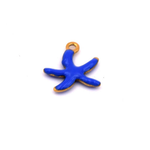 Starfish pendant with blue enamel Golden steel - 10mm - Hole: 1mm (1)