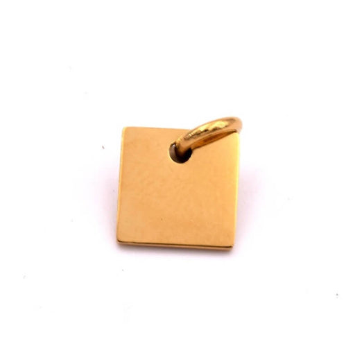 Buy Square pendant 9mm and ring - Golden stainless steel - Hole: 1.8mm (1)
