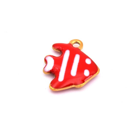 Buy Little fish pendant with red striped white enamel - Golden steel -12mm - Hole: 1mm (1)
