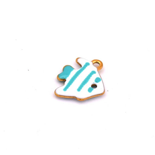 Buy Little fish pendant with Turquoise striped white enamel - Golden steel -12mm - Hole: 1mm (1)