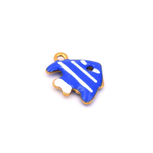 Buy Little fish pendant with navy blue striped white enamel - Golden steel -12mm - Hole: 1mm (1)