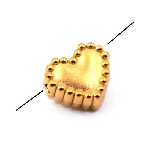 Grooved Heart Bead Golden Stainless Steel 10x9mm - Hole: 1mm (1)