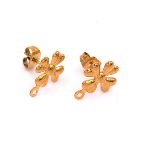Flower stud earrings - 15mm golden stainless steel - Hole: 1mm (2)